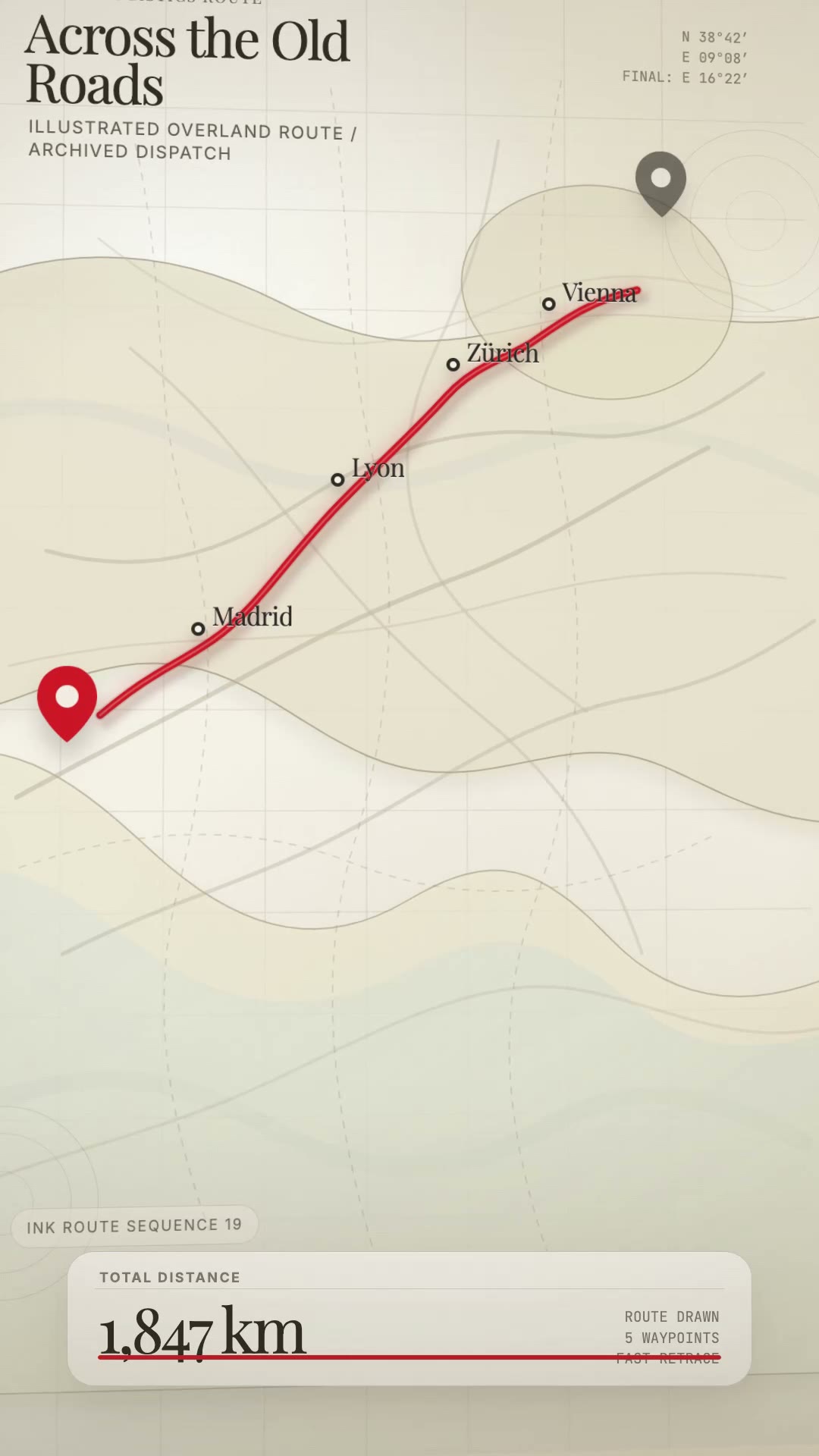 Illustrated route motion frame